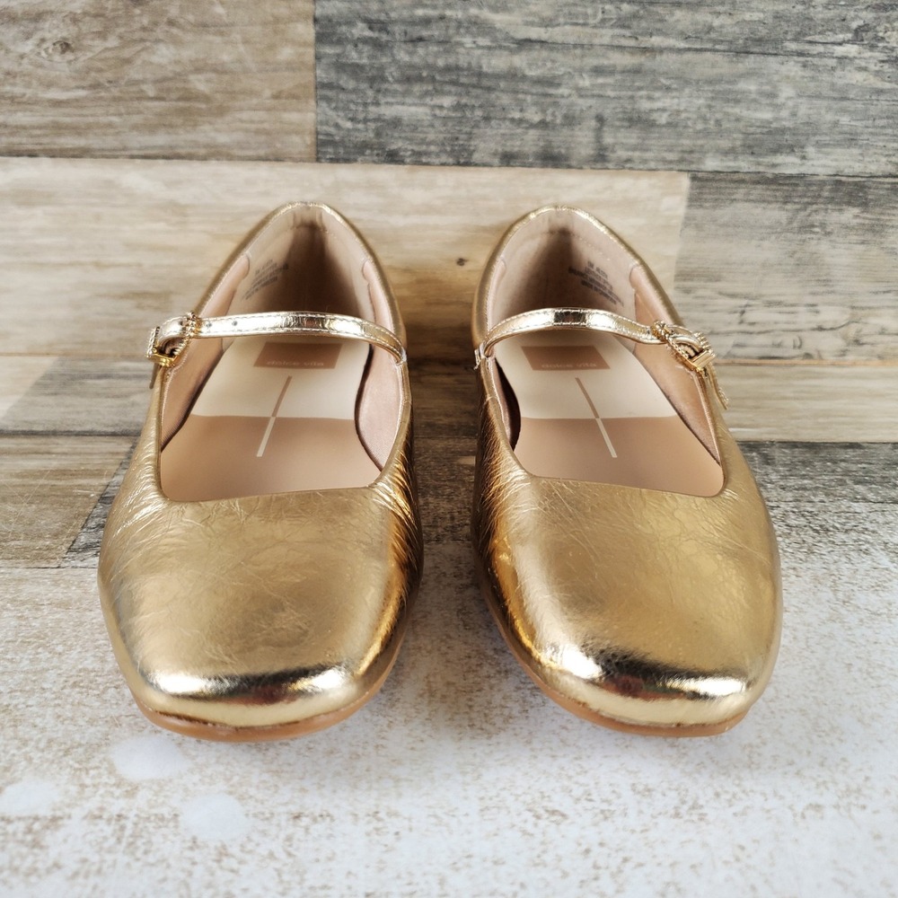Dolce Vita Aileen Womens Mary Jane Flats Sz 6 M Gold Leather Buckle Square Toe - Picture 2 of 10